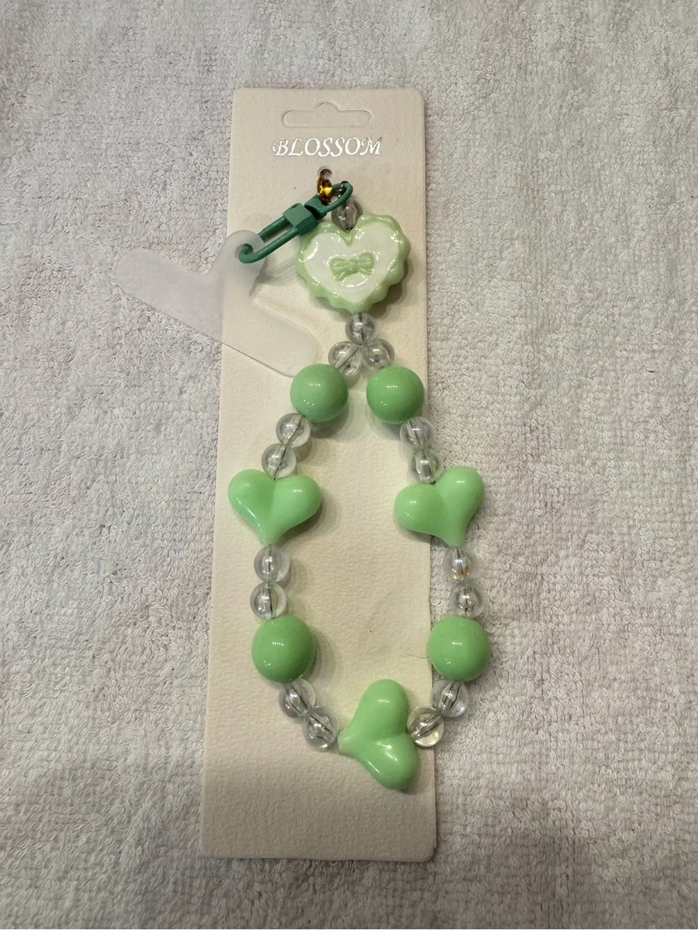 Mint Green Heart Beaded Bracelet cell phone charm